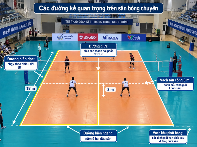Kich thước sân bóng chuyền tiêu chuẩn: Thông số cần biết
