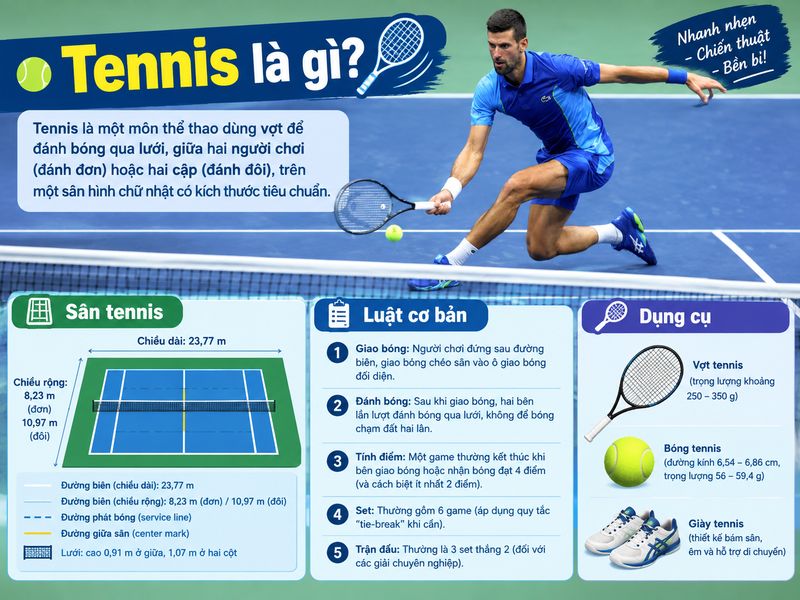 Tennis là gì? Khám phá luật chơi, kỹ thuật & lưu ý cần biết 